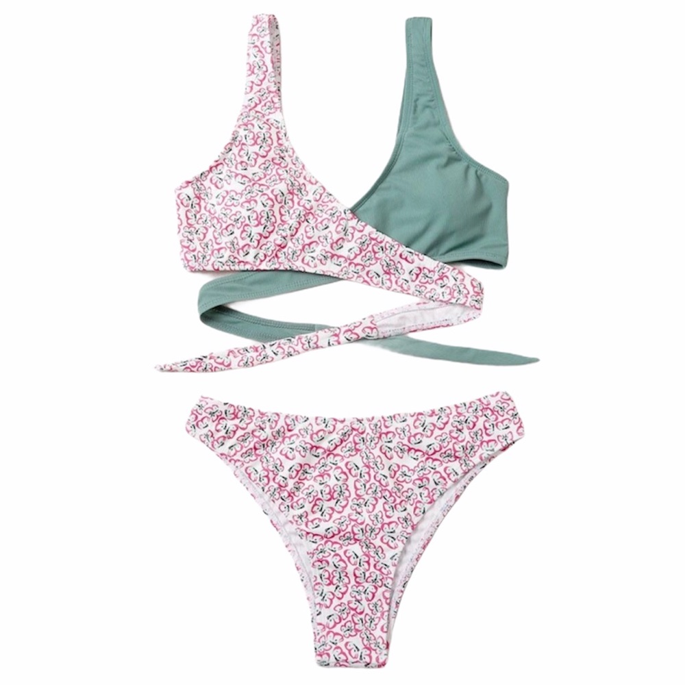 🆕 Butterfly Print Rib Cross Bikini Swimsuit👙